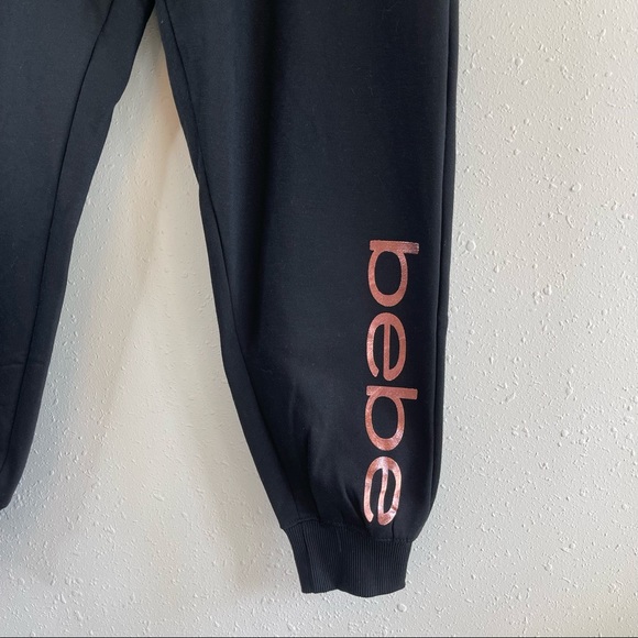 BEBE Sport Fleece Rose Gold Logo Black Jogger Pants/Sz:2X/NWT - Picture 5 of 12